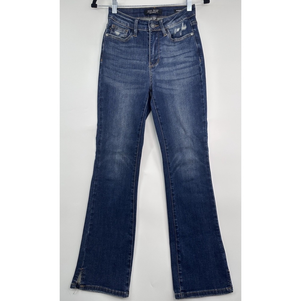 Judy Blue Slim Bootcut Jeans High Waist Dark Wash Denim 0/24 Stretch Hip